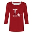 thumbnail image 4 of HOMBOM Red Trendy Tops For Women Clearance 3/4 Sleeve Shirts Easter Cross Print Crew Neck Easter Blouse Women XXXL, 4 of 4
