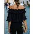 thumbnail image 6 of Women'S Off Shoulder Ruffle Short Sleeve Chiffon Blouse Black XXL, 6 of 7