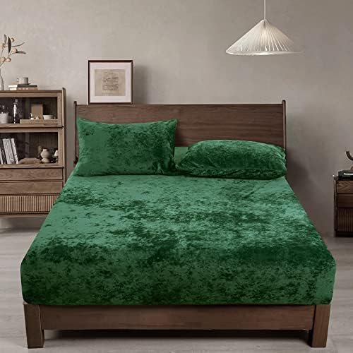 Sábana bajera ajustable PHF Truly Velvet King Size, color verde esmeralda