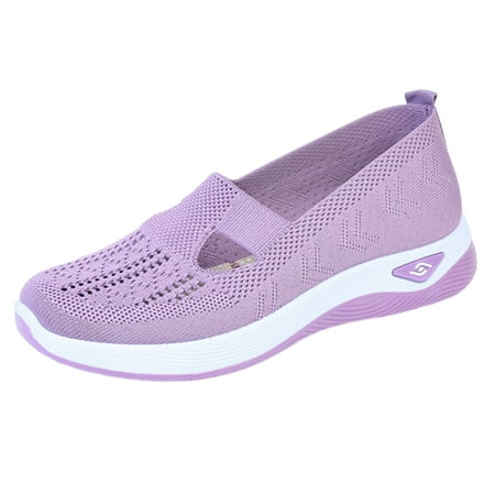 hopeusnice Clearance Women s Breathable Mesh Slip On Sneakers Walking Shoes Comfortable Lightweight Breathable Flat Loafers Casual Shoes Pink 41