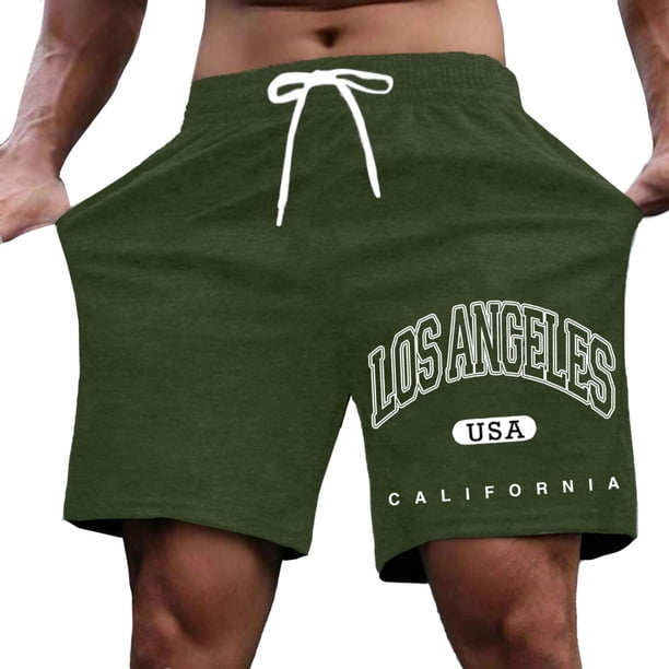 Pantalones cortos casuales con estampado de letras estilo urbano para hombre, ligeramente elásticos, de poliéster