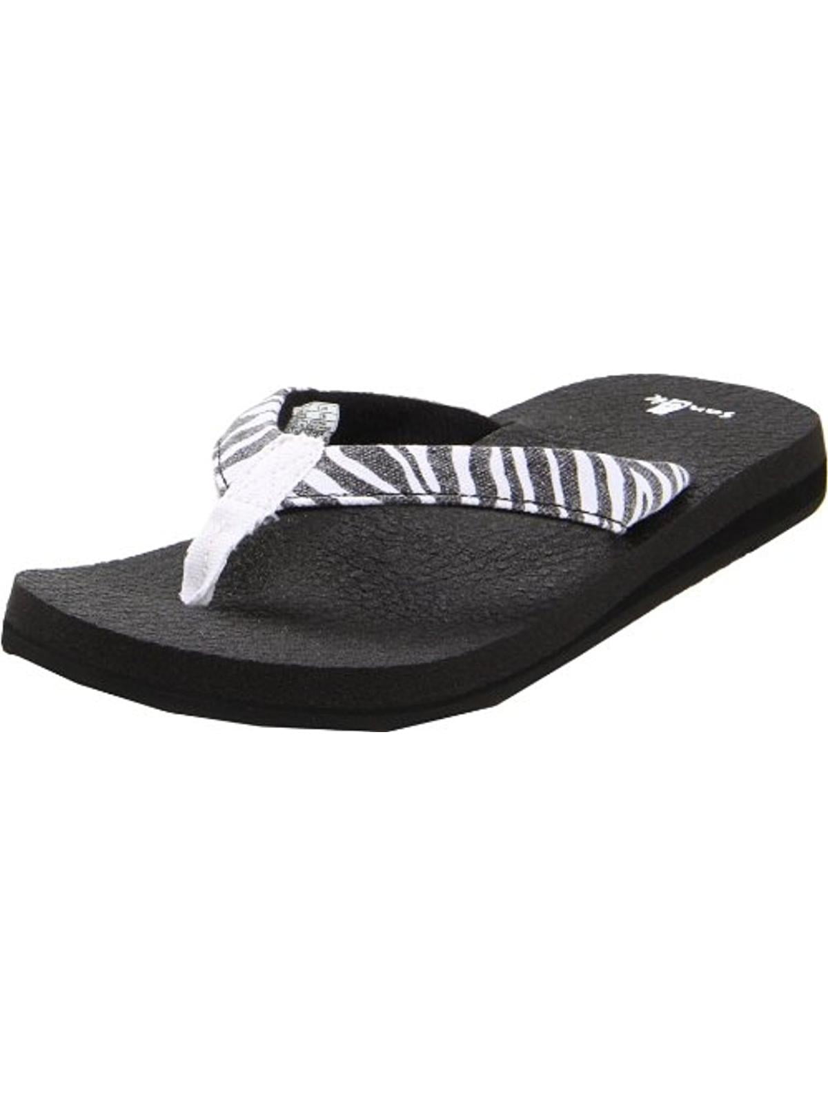 Sanuk Womens Yoga Wildlife Canvas Zebra Print Flip-Flops B/W 7 Medium ...