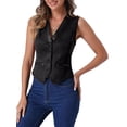 thumbnail image 4 of CHALECO SIN MANGAS DE SUEDE FALSO V DE MUJER INSPIRAR CHIC BOTONES VINTAGE CASUAL NEGRO S, 4 of 5