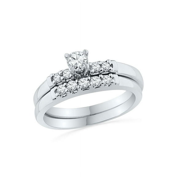 10k White Gold Womens Round Diamond Bridal Wedding Engagement Ring Band Set 1/2 Cttw