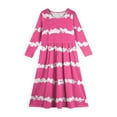 thumbnail image 5 of Abcomgle Girls Long Dress Kids Casual A-Line Long Sleeve Girls Long Dresses Striped Colorblock Crew Neck Sundresses Swing Holiday Dresses with Pockets,Pink, 5 of 5
