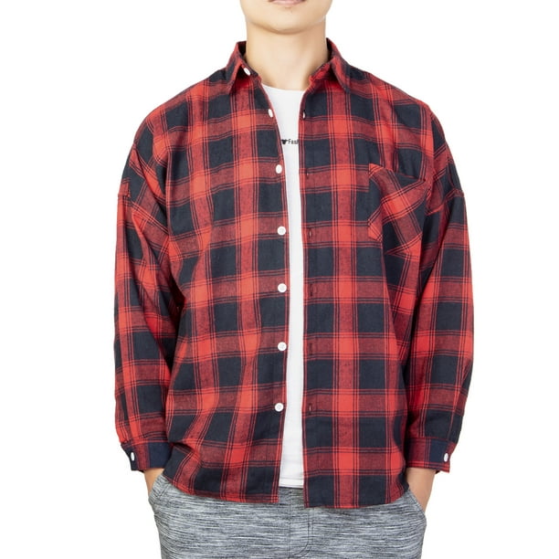 SAYFUT - SAYFUT Plaid Button Up Shirt Faded Glory Men Flannel Shirt Button Down Long Sleeve Big