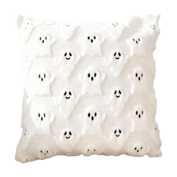 Halloween Pillow Cover Fall Textured Square Throw Pillow Covers, Fluffy Ghost Pattern Soft Cushion Cases, Spooky Decor Pillowcases for Sofa Couch Halloween Autumn Home Decor (Without Insert)