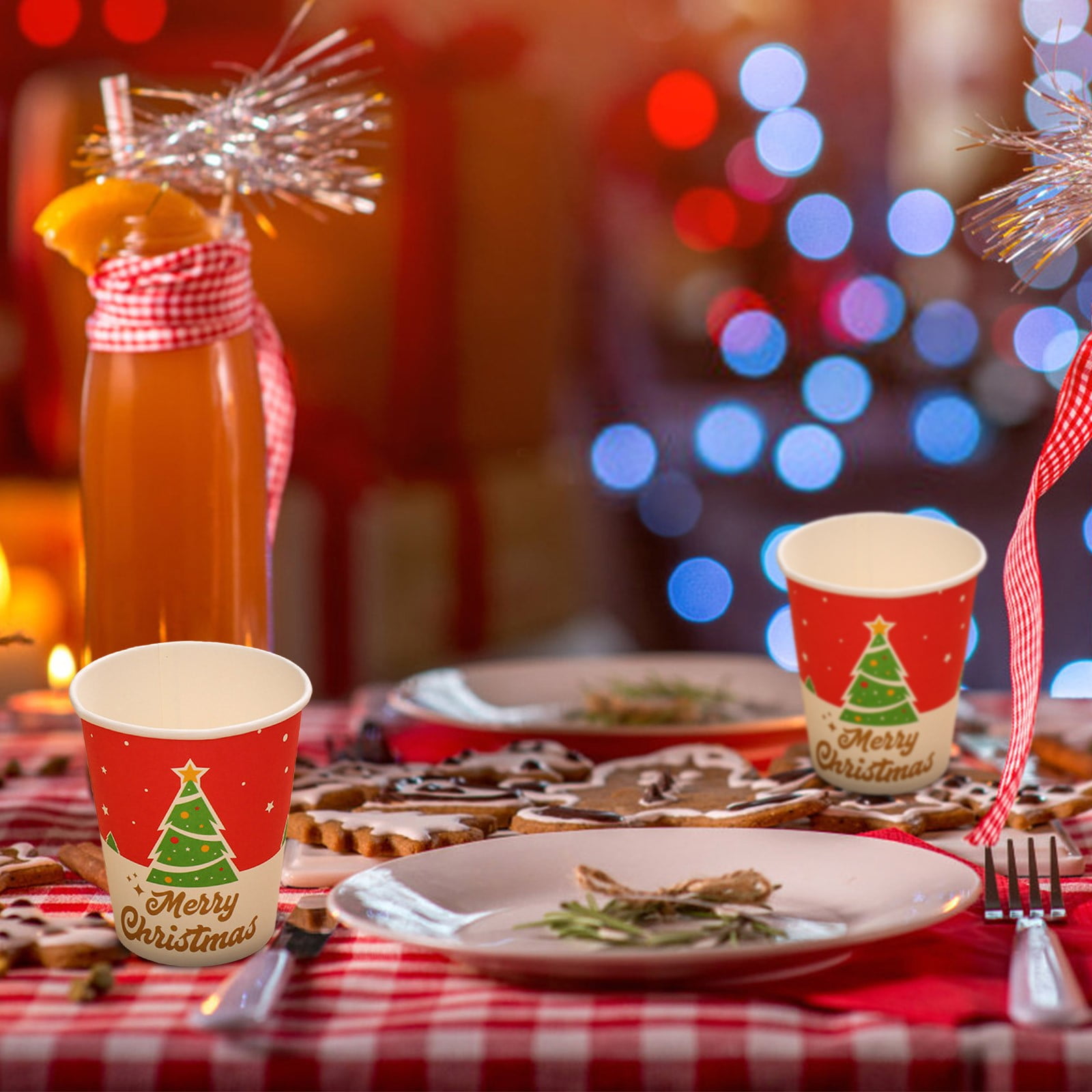 INOUT 2020年 Xmas ディッシュandカップ 96-Piece Christmas Party Paper Dinnerware Set, Red & Green Holiday