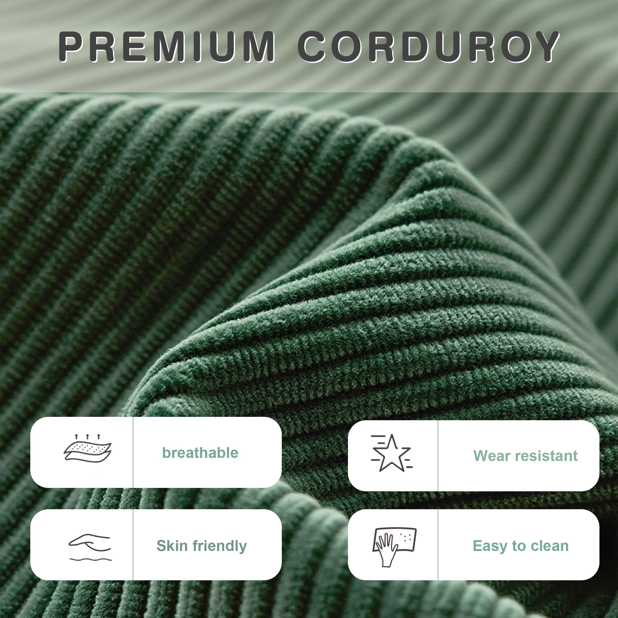 71” Corduroy Sofa for Living Room, AAQZ Small Comfy Couch for Small Space, One Box, Loveseat,Green