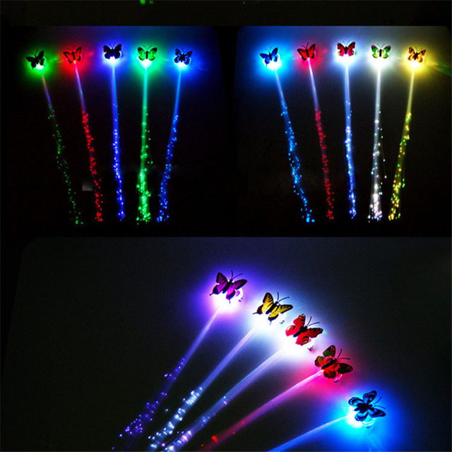 Trenza de mariposa luminosa colorida, accesorios para animar conciertos, juguetes para niños, trenza de fibra óptica