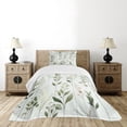 thumbnail image 2 of Ambesonne Green Quilted Bedspread Set 2 Pcs, Modern Nature Leaves Bohemian, Twin Size, Off White Multicolor, 2 of 4