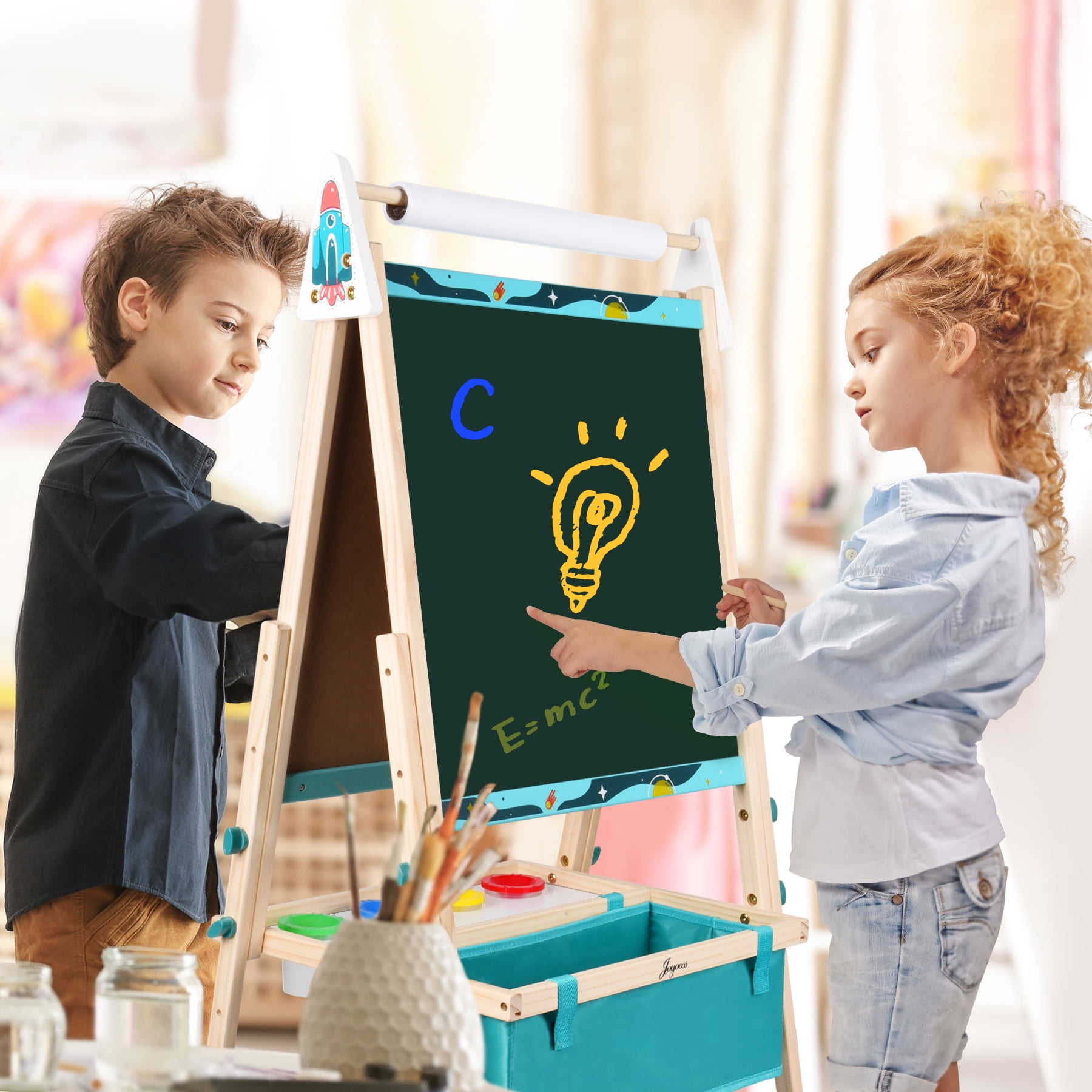 JOYOOSS Kids Double-Sided Wooden Art Easel with 98+ Accessories