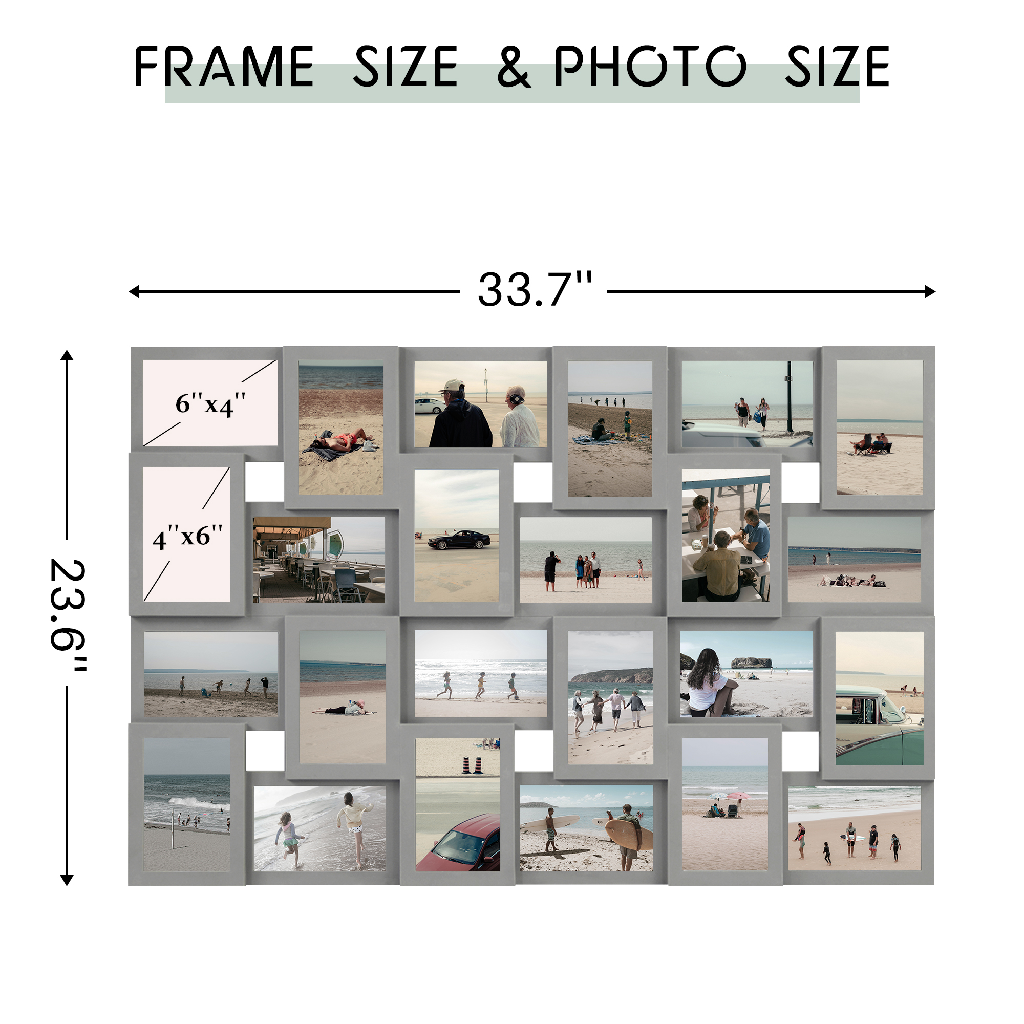 Hello Laura 24 Opening Gray Multiple Photo Frames Collage 4 x 6 Pictures Set of 2
