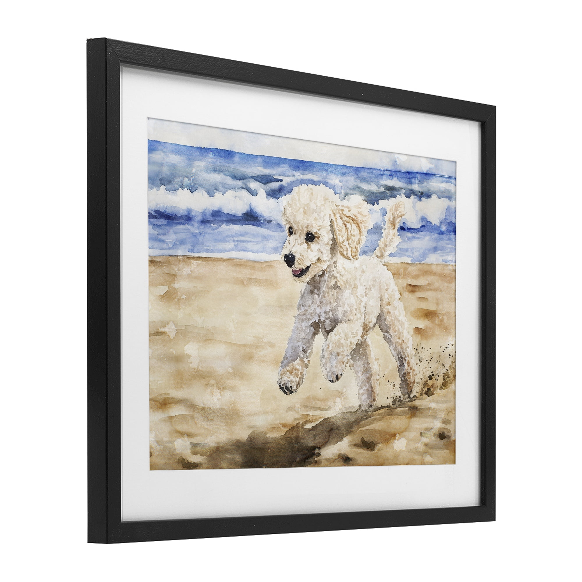 Stupell Industries Poodle's Journey on Beach Black Framed Print Under Glass, design by Svetlana Aleynikova