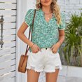 thumbnail image 2 of Blusa de verano para mujer, blusa informal holgada con manga corta de pétalos y estampado Floral con cuello en V para mujer, 2 of 6
