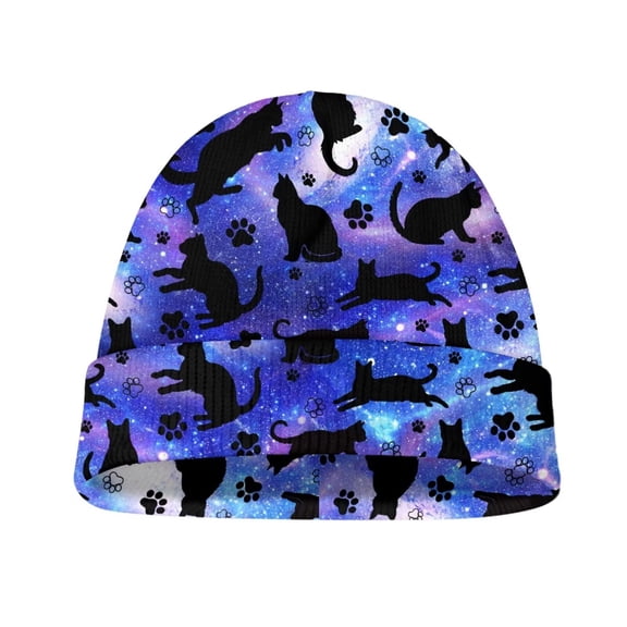 Psesaysky Kids Beanie Cute Toddler Winter Hat Boys Girls Kids Soft Warm Knit Cuffed Caps Beanies for 0-8 Years (Galaxy Cats)
