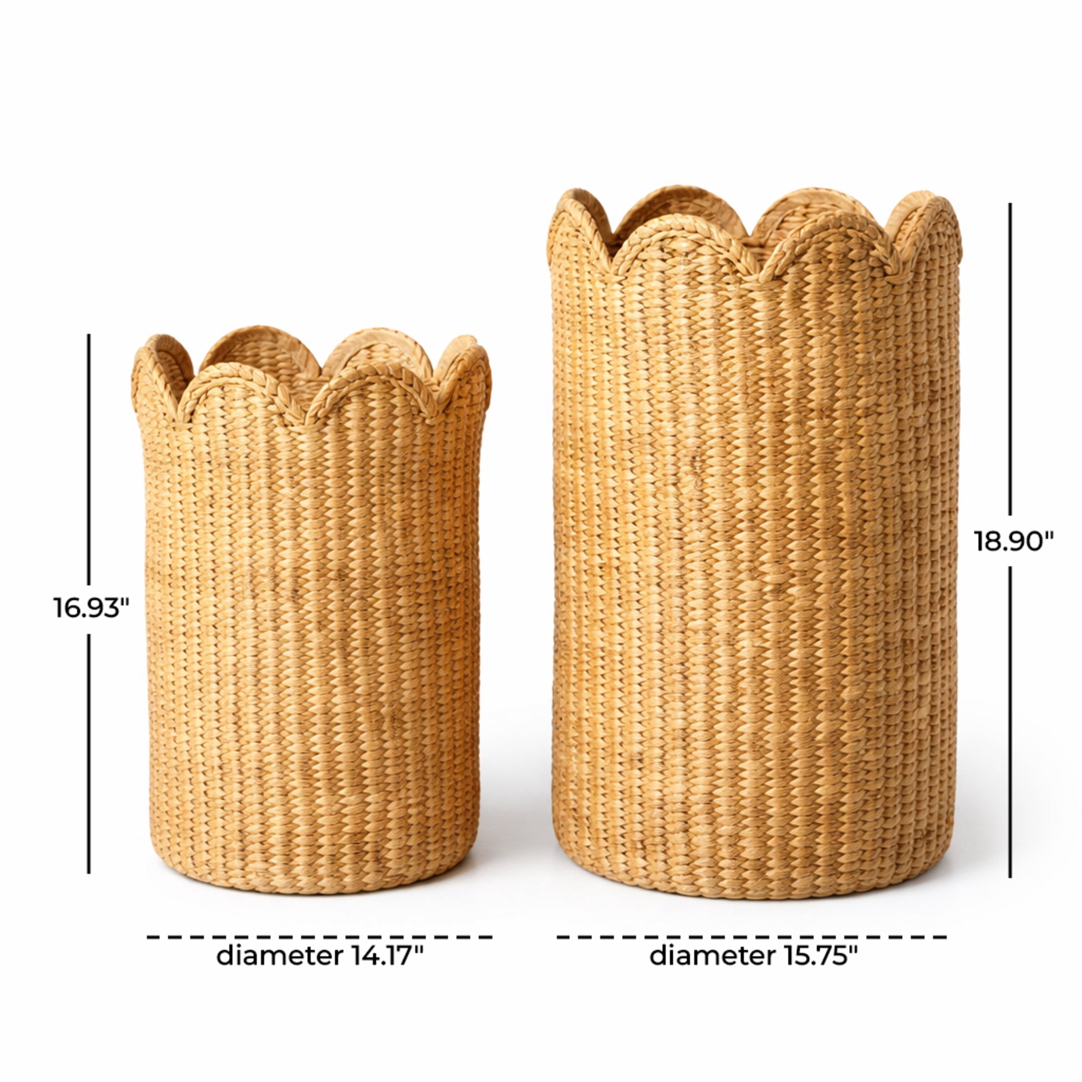 DecMode 17", 19"H Light Brown Rattan Woven Storage Basket with Wavy Edges, 2-Pieces