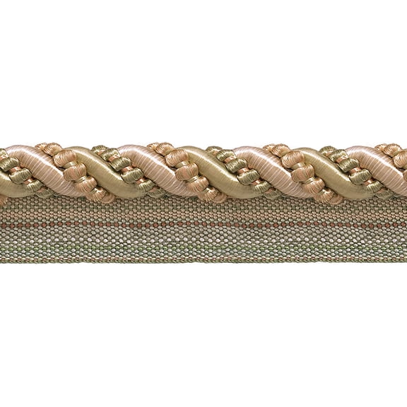 7/16" (1cm) Large Shiny Decorative Twisted Rope Cord with Lip | Cord Trim # 0716I2,, Prairie Beige #3853 (Light Beige, White Ivory, Light Orange) Sold By The Yard (36"/3 ft/0.9m)