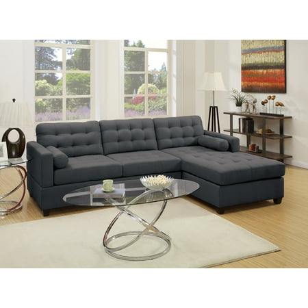 Polyfiber Linen Fabric Sectional Sofa In Black Polyfiber Linen Fabric Sectional Sofa In Black