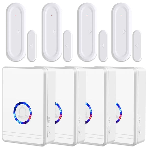 GREENCYCLE Wireless Door Open Sensor Chime, Door Entry Chime with Adjustable Volume, LED Flash, 48 Chimes, Nightlight Function, Magnetic Door Chime for Business Home Office Store, 4 Pack