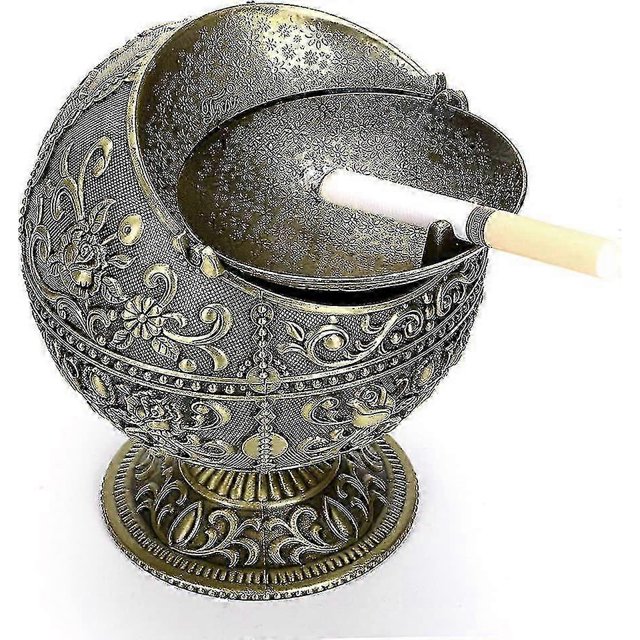Vintage Windproof Ashtray With Lids - Retro Flower Pattern Tabletop Ashtray (bronze)
