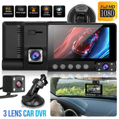TSV Drive Recorder, 1080P Car DVR Dash Camera Front and Inside and Rear Backup Cam, Parking Monitoring, Infrared Night Vision, Motion Detection, G-Sensor and
