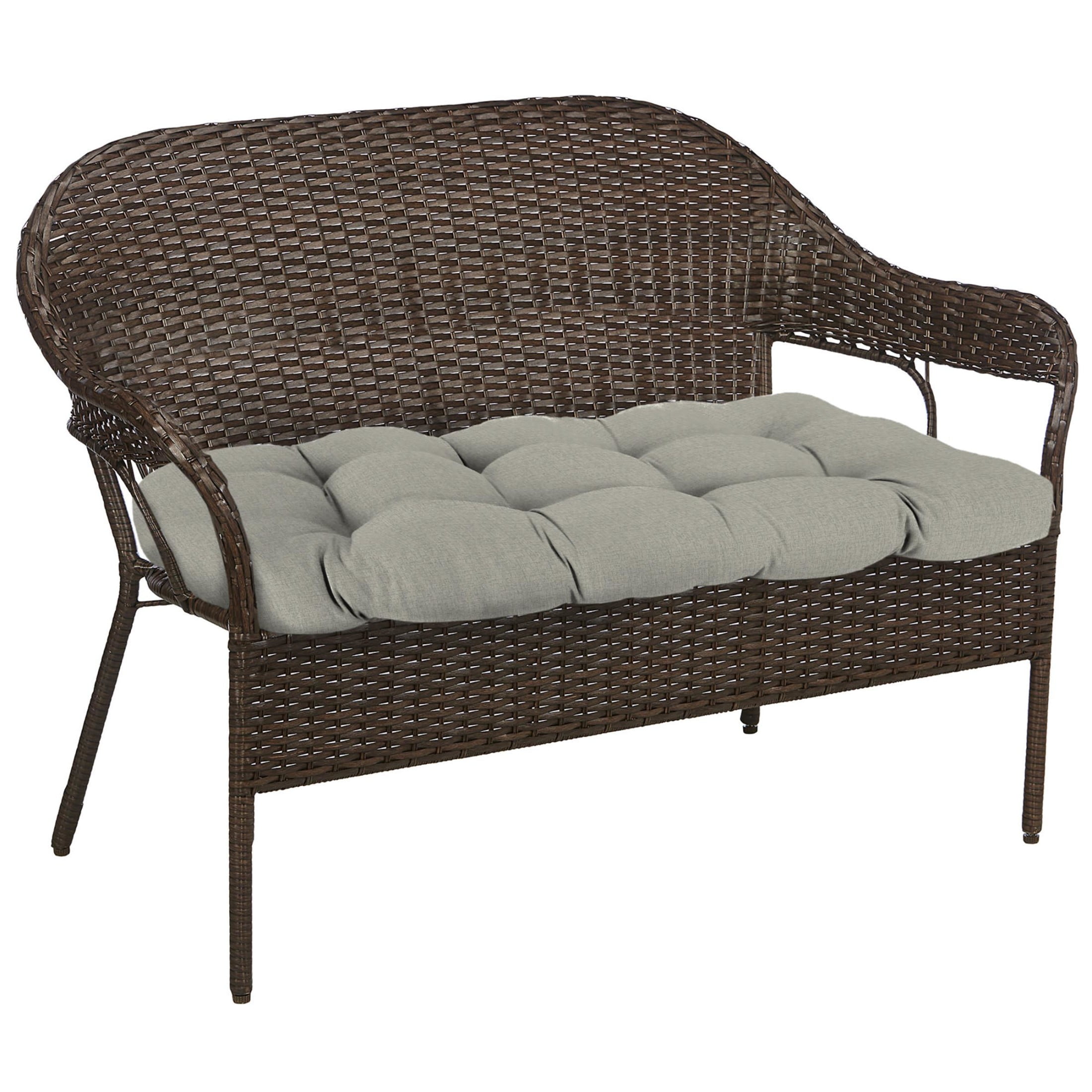 Jordan Manufacturing 44" x 18" McHusk Stone Grey Crosshatch Rectangular Tufted Contoured Crosshatch Outdoor Wicker Settee Bench Cushion