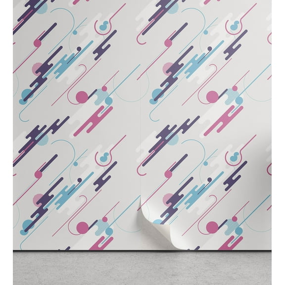 Ambesonne Retro Peel & Stick Wallpaper for Home, Eighties Style Futuristic, 13"x36", Pale Blue Plum Pink