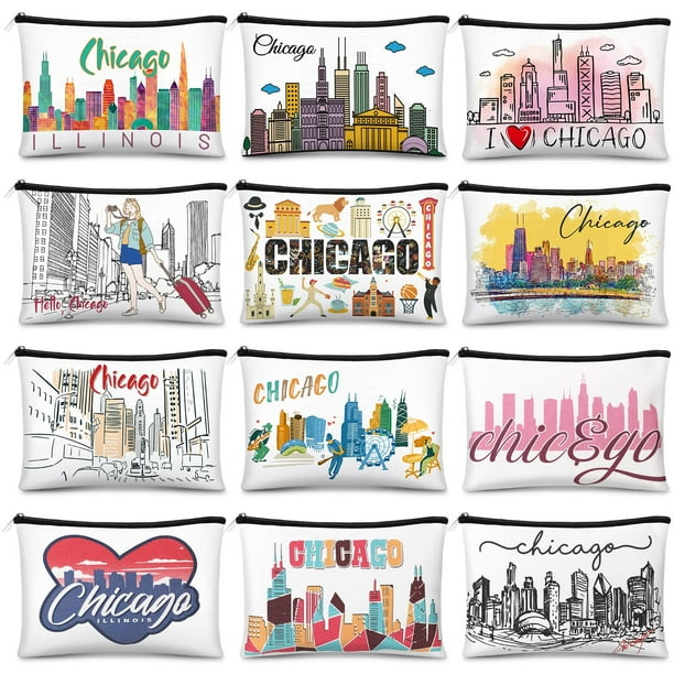 Bolsa de maquillaje Reginary Chicago Souvenir, 12 unidades, para viajes de mujer
