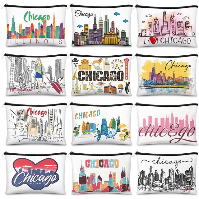 Bolsa de maquillaje Reginary Chicago Souvenir, 12 unidades, para viajes de mujer