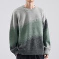 thumbnail image 2 of LOVZFMLL Sweaters for Men, Ombre Crew Neck Ribbed Pullover, Fashion Casual Everyday, Warm Winter Tops Loose, Fall Clothes, 2 of 4