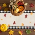 thumbnail image 3 of Fall Table Runner Thanksgiving Plaid Gnome Table Runners Orange Pumpkin Maple Leaf Plaid Linen Cotton Linen Dresser Scarf Kitchen Dining Table Decor for Fall Holiday Party Decor 13x36 Inch, 3 of 9