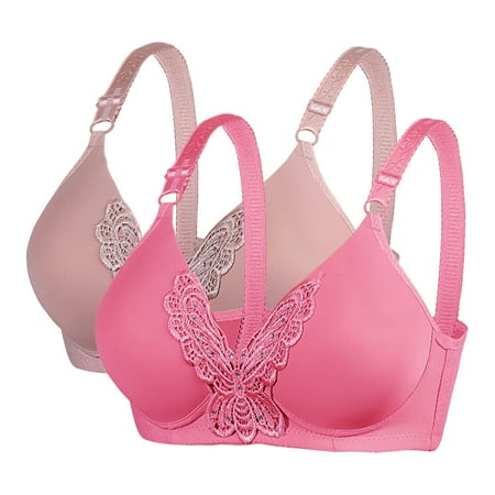 WREESH Women s 2 Pack Push Up Bra No Underwire Full Support Bras Wireless Comfort Everyday Bras Embroidered Plunge Bra Underwear Gray