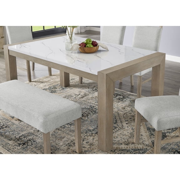 Newboti Furniture Tabitha 66"W Rectangular White Faux Marble Top Dining Table in Light Oak Finish BN.7578