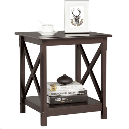 Yaheetech X Design Wood Coffee Side End Table with Storage Shelf for Living Room (Espresso, Rustic)