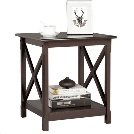Rustic End Tables For Sale Yaheetech X Design Wood Coffee Side End Table with Storage Shelf for Living Room (Espresso, Rustic) ()