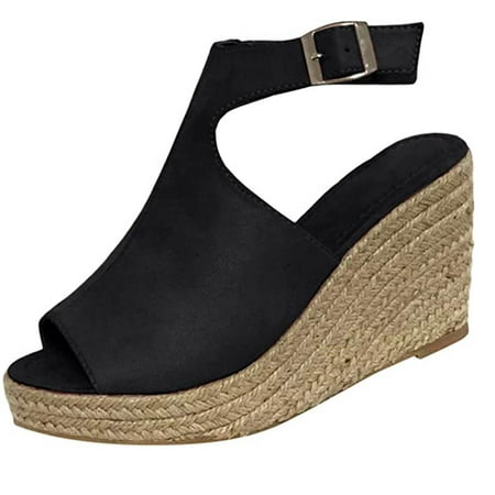 

Hauiodp Espadrille Wedge Sandals for Women Dressy Summer Womens Open Toe Espadrilles Platform Sandals Buckle Ankle Strap Wedge Leather Sandals Casual Low Wedges Walking Strappy Slip on Sandals