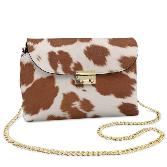 Pzuqiu Cow Print Leather Crossbody Bags for Women Minimalist Lightness Leather Quilted Shoulder Bag with Chain Strap Fashion Compact Trendy for Daily Use and Travel