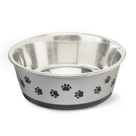 Vibrant Life Paw Print Stainless Steel Pet Bowl, Black, Large