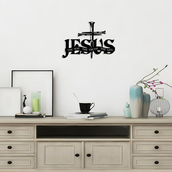 Jesus Cross Metal Wall Decor Jesus Wall Art Christian Wall Decor for Home Crosses Wall Decoration for Living Room, Bedroom The Way, The Truth, The Life Christ Inspired Home Decoration