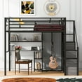 thumbnail image 2 of Metal Loft Bed In Black With Practical Desk, Wardrobe, And Storage Organization Shelves, 2 of 7