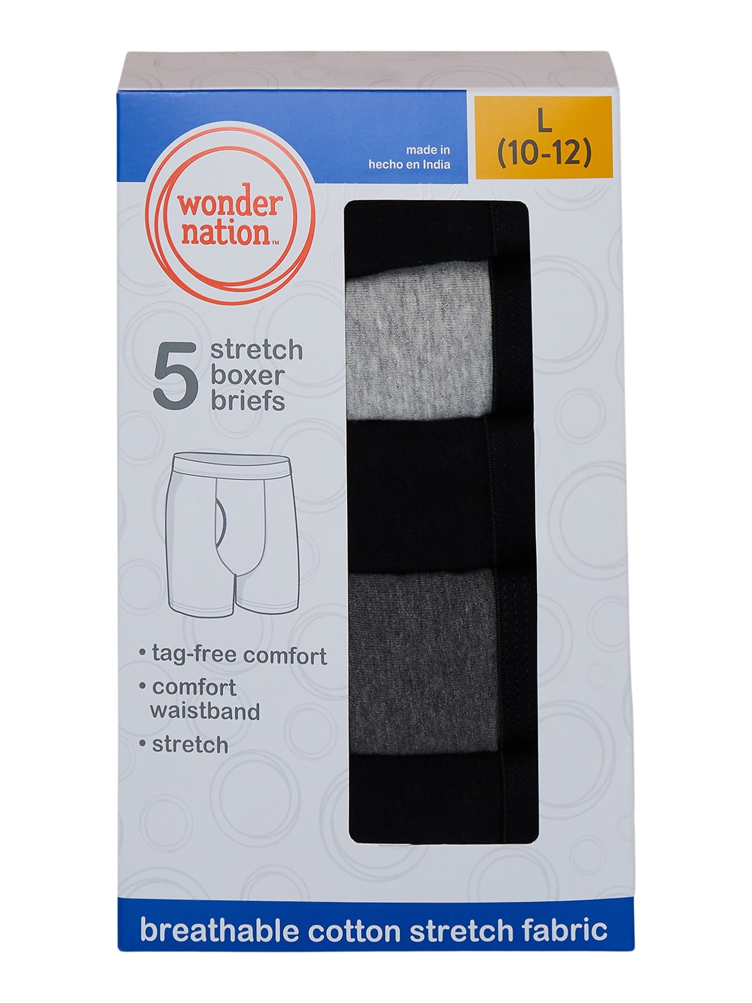 Wonder Nation Boys Cotton-Stretch Boxer Briefs, 5-Pack, Sizes S-XL