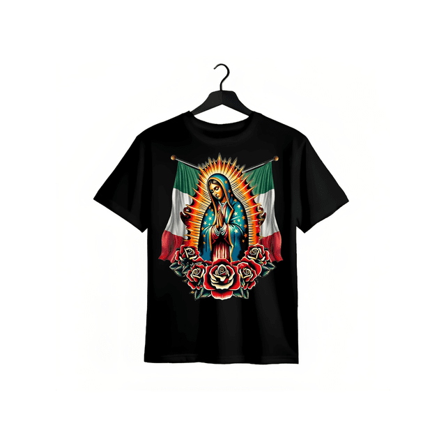Camiseta con la bandera mexicana de Nuestra Señora Virgen de Guadalupe