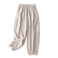 thumbnail image 1 of Besolor Capris Courts en Coton et Lin avec Dentelle pour Femmes, Gris, 1 of 7