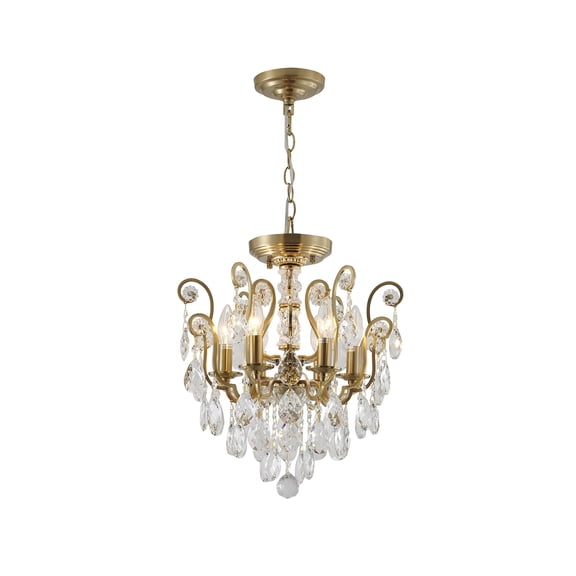 Living Design 16" Antique Brass Metal Chandelier With Clear Crystals