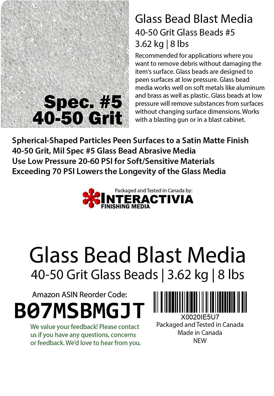 GLASS BEAD MIL 5 10 LBS 40-50 Sieve Sand Blasting Abrasive Cabinet Media 