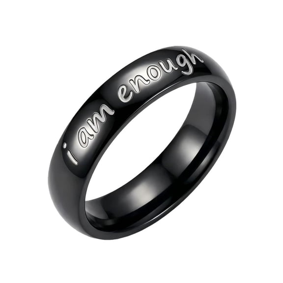 PAURO I am Enough Rings for Men Women Stainless Steel 4MM Statement Self Love Band Matching Couples Inspirational Promise Simple Personalized Statement Jewelry Black Size 12