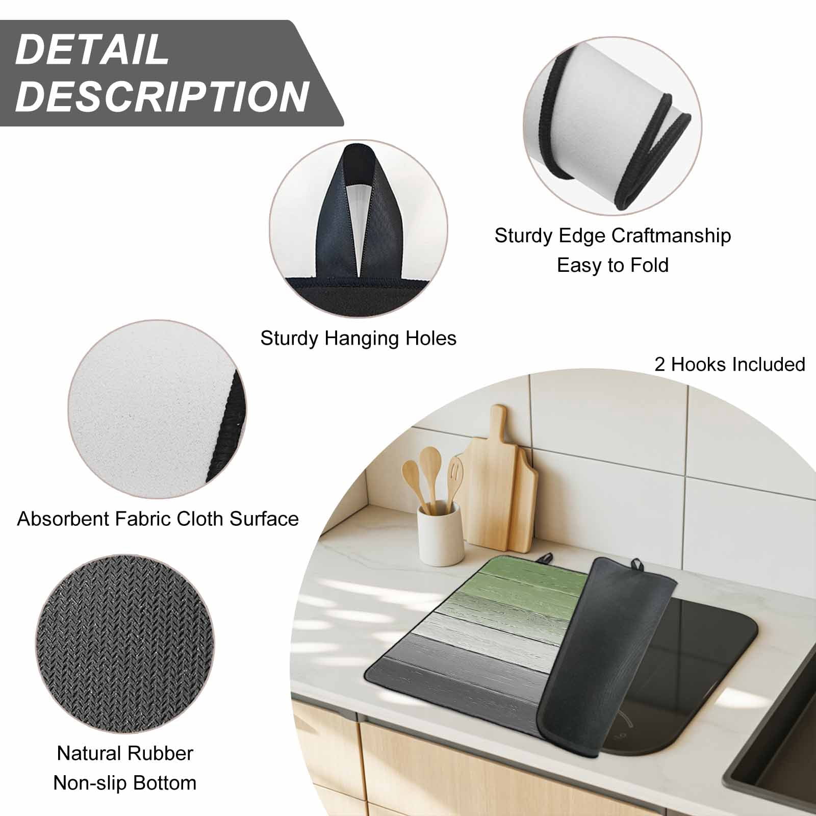 Sage Green Gray Stove Top Cover for Electric Stove, Heat-proof & Non Slip Glass Top Stove Cover Protector, Vintage Country Ombre Chic Wooden Grain Kitchen Flat Cooktop Rubber Mat 28.5x20.5 Inches