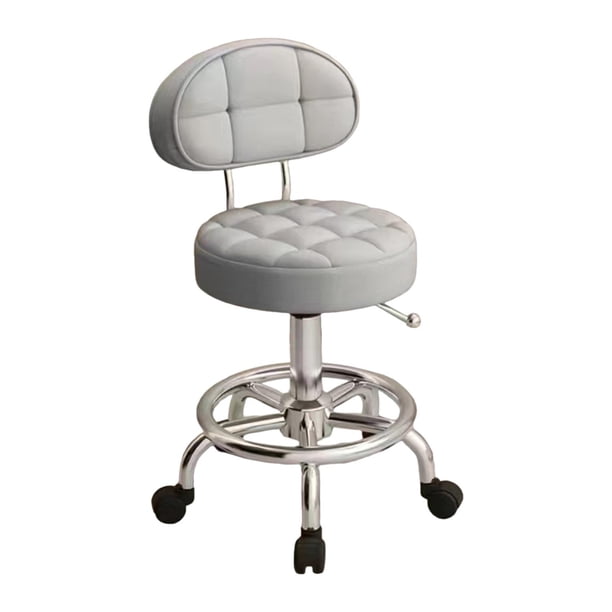 Taburete de bar Taburete de SPA con respaldo con ruedas Cojín de asiento grueso Taburete rodante Taburete de salón Silla para dibujo Masaje de oficina Gris claro