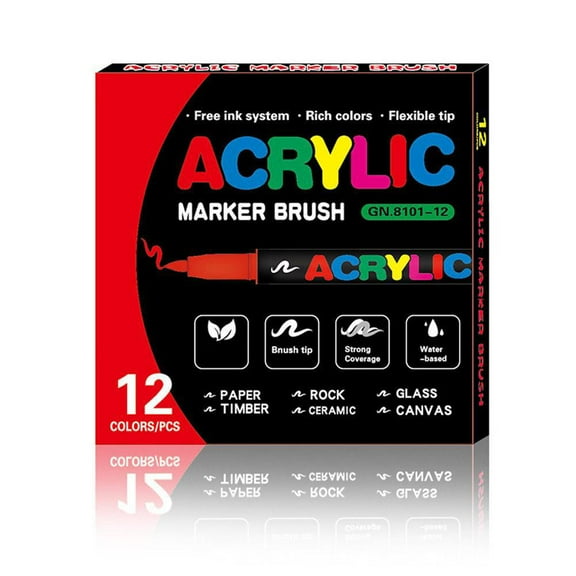 12 Color Acrylic Paint Markers Set, Acrylic Brush Tip Art Pens for Wood, Canvas, Glass & Rock Painting, DIY Crafts Making Art Supplies Gift for Christmas Thanksgiving Painting